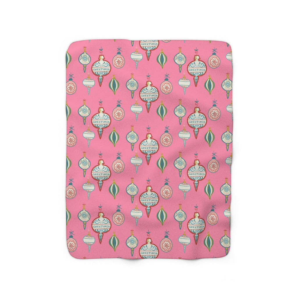 Greetings Christmas Ornaments Retro Style Pink Christmas Print Sherpa Fleece Blanket
