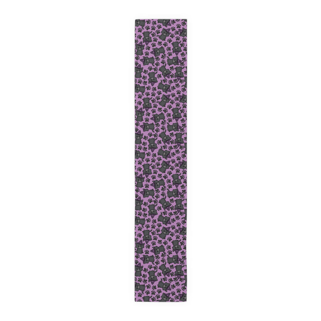 Witchy Kitties Cute Halloween Print Fall Autumn Decor Purple Cotton Poly Table Runner