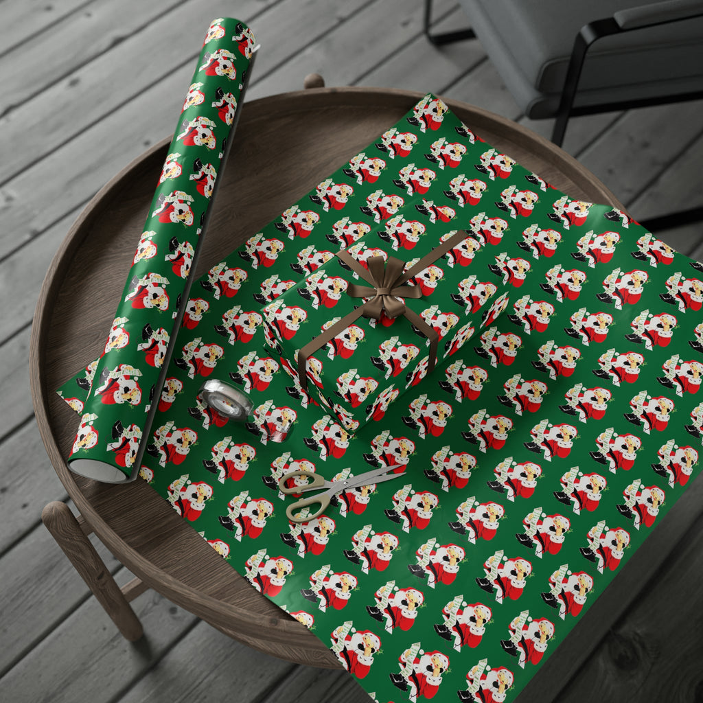 Santa Checking His List On Telephone Green Mid Century Retro Christmas Print Holiday Gift Wrap Paper - Glossy Or Matte