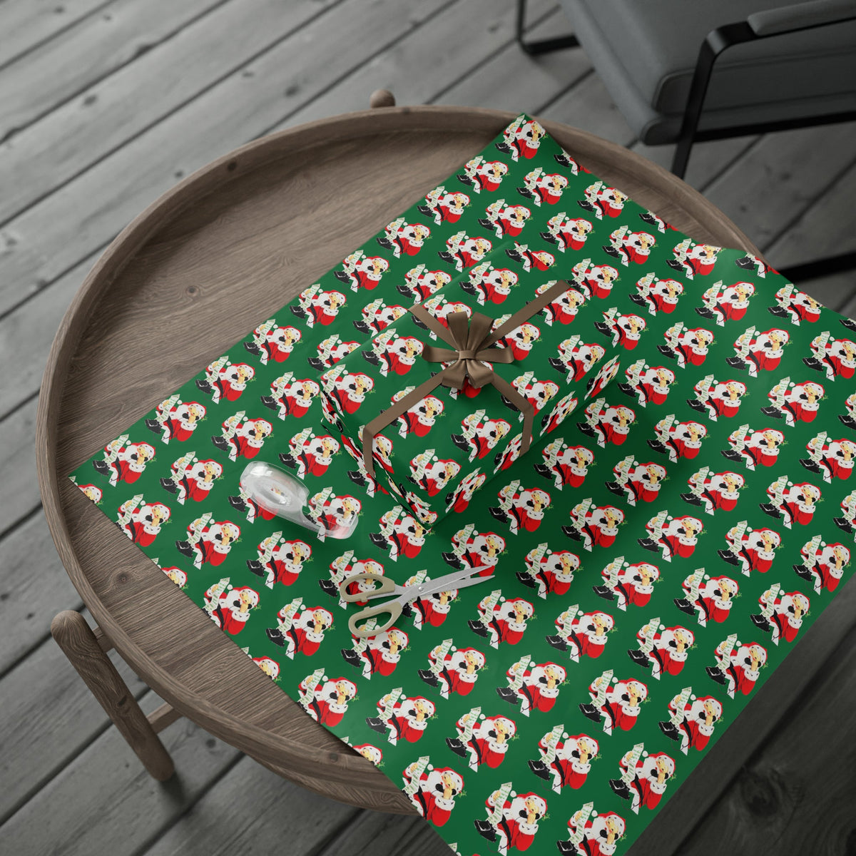 Santa Checking His List On Telephone Green Mid Century Retro Christmas Print Holiday Gift Wrap Paper - Glossy Or Matte