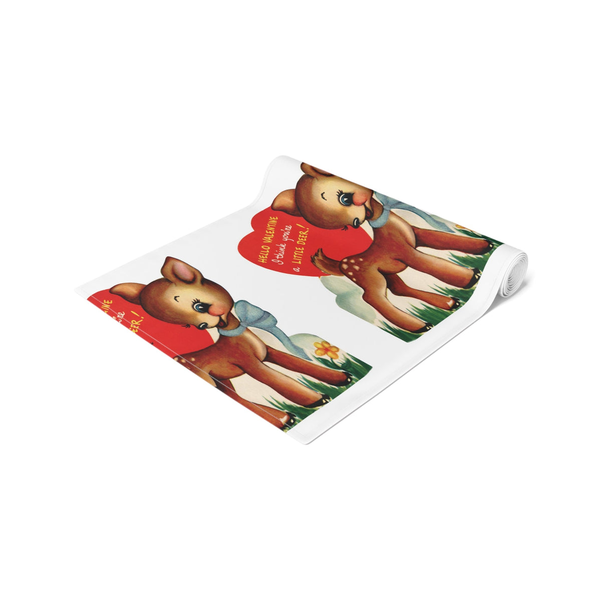 Retro Deer Valentine Table Runner - Adorable Print in Natural Cotton or Quick-Dry Polyester - 16"x72" or 16"x90" Sizes