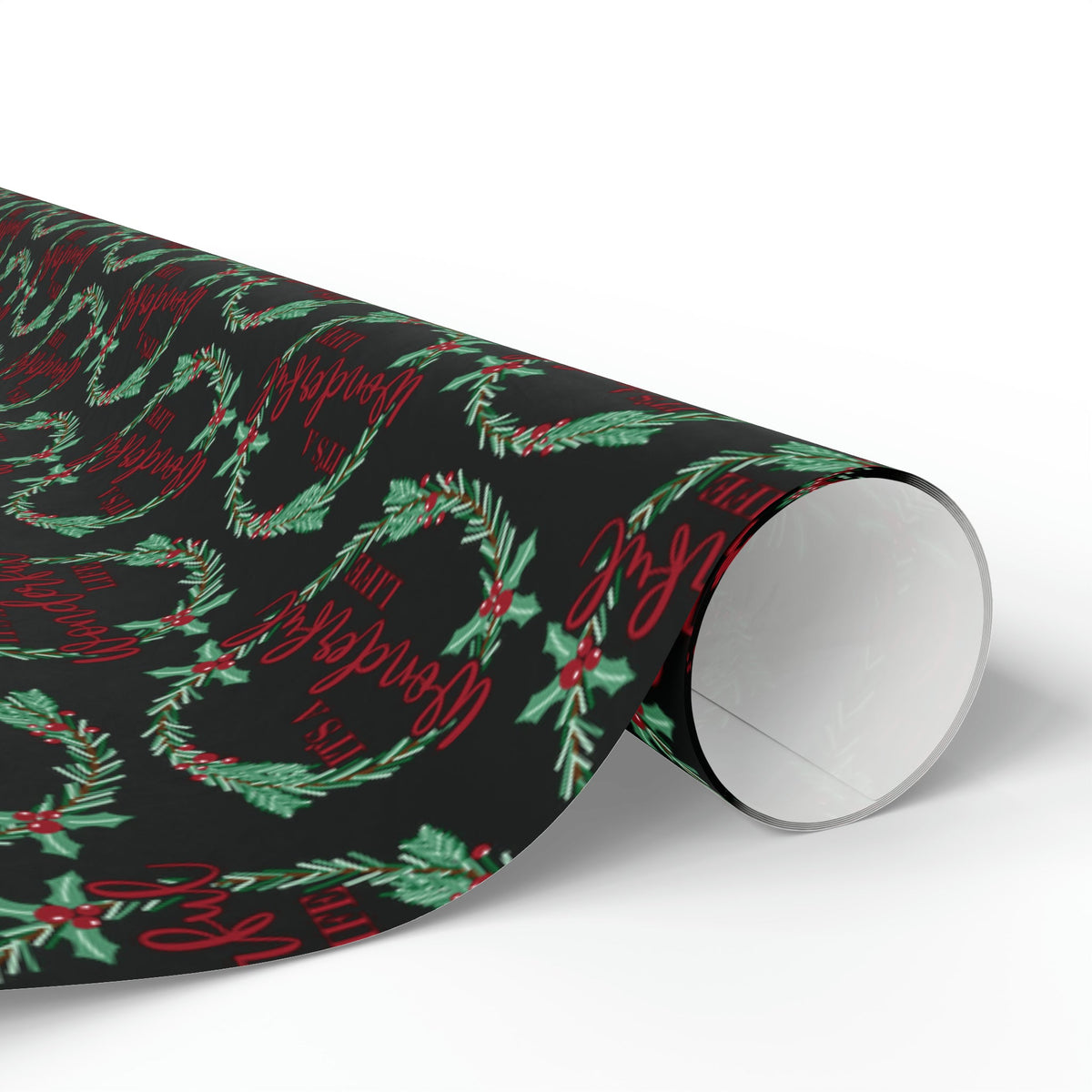 It's A Wonderful Life Christmas Wreath Black Retro Style Holiday Gift Wrap Paper - Glossy Or Matte