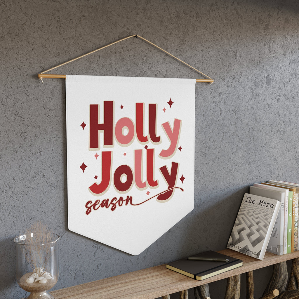Holly Jolly Season Christmas Print Wall Hanging Banner Flag