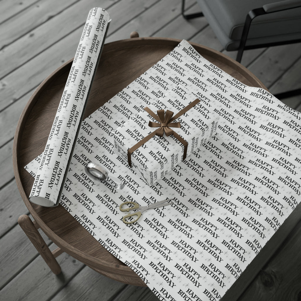 Happy Birthday Stars Atomic Mid Century Retro Style Holiday Gift Wrap Paper - Glossy Or Matte