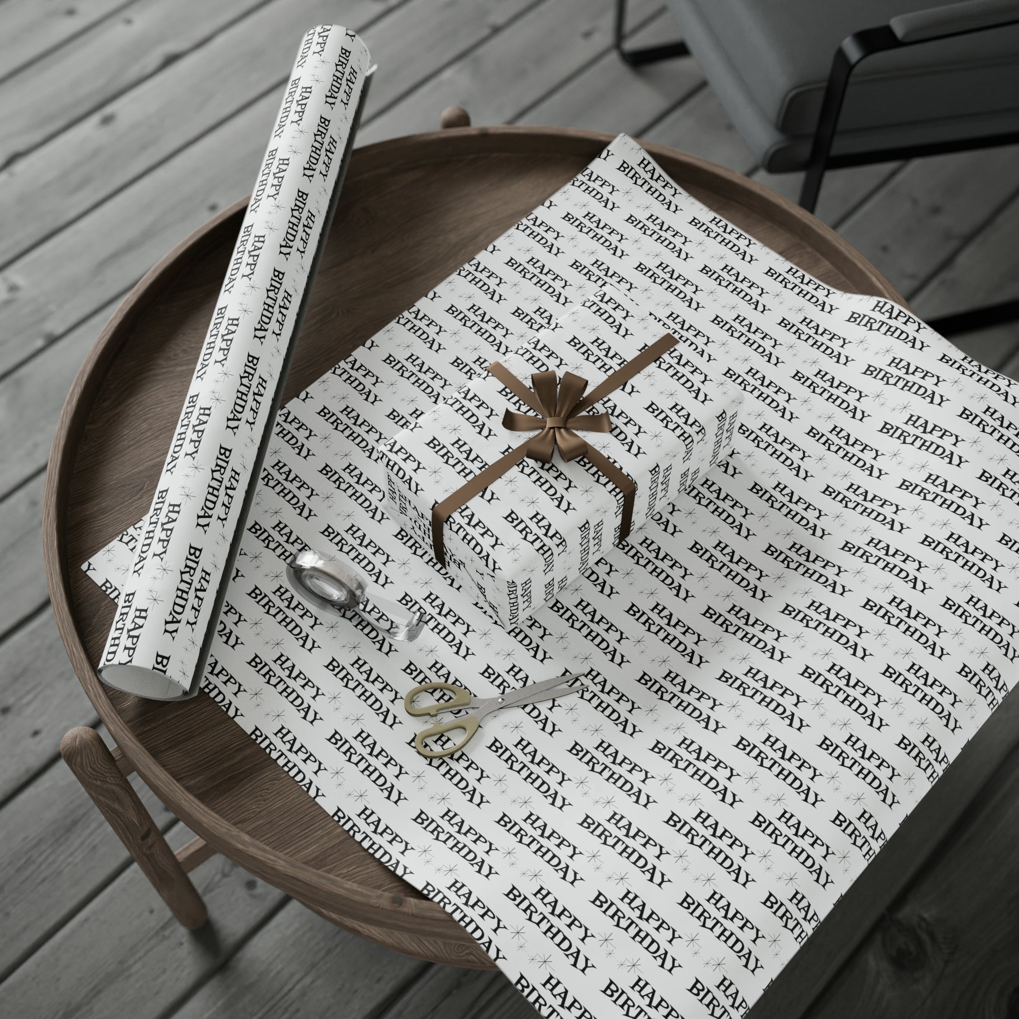 Happy Birthday Stars Atomic Mid Century Retro Style Holiday Gift Wrap Paper - Glossy Or Matte