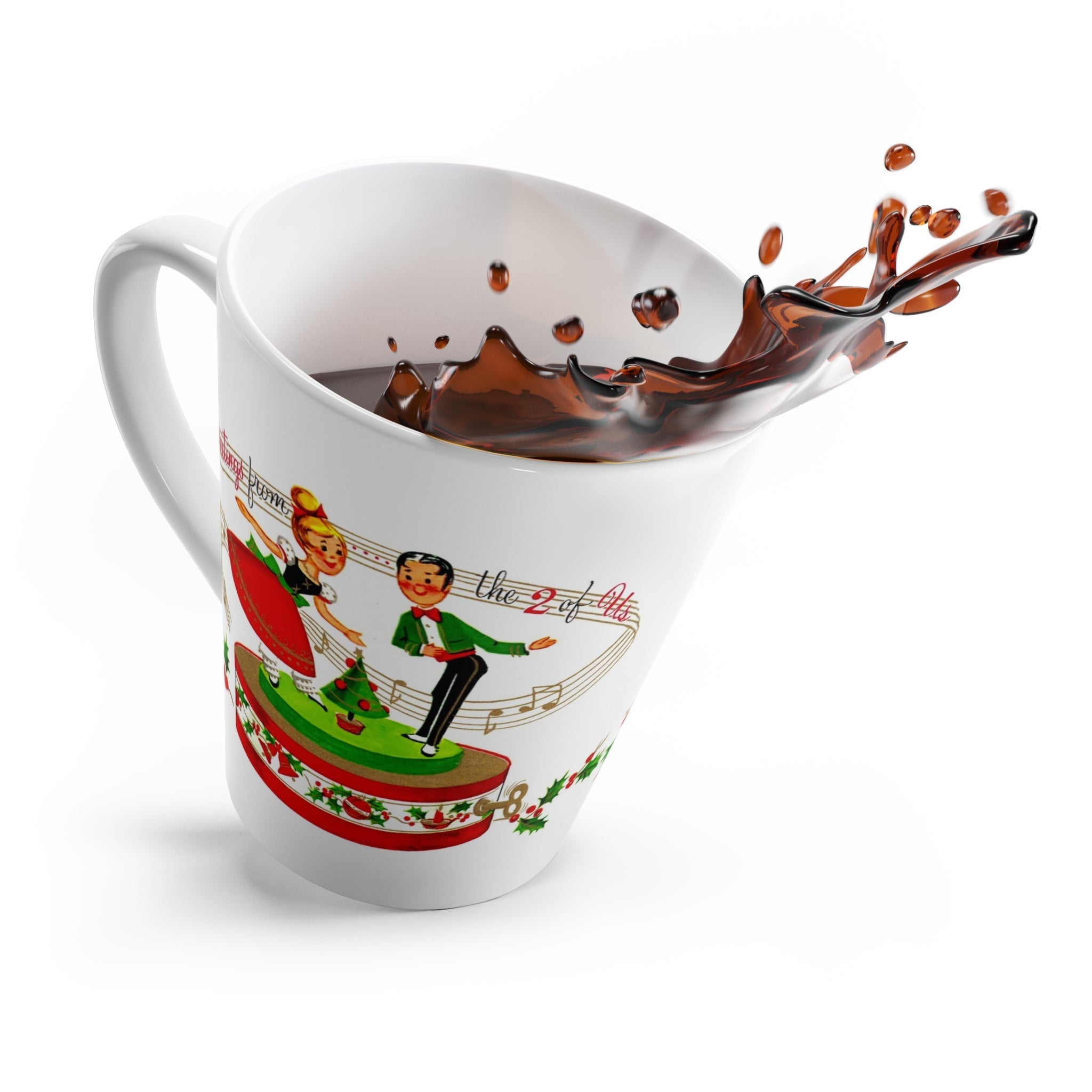 Greetings From The Two Of Us Christmas Couple Retro Mid Century Christmas Print Latte Coffee Mug