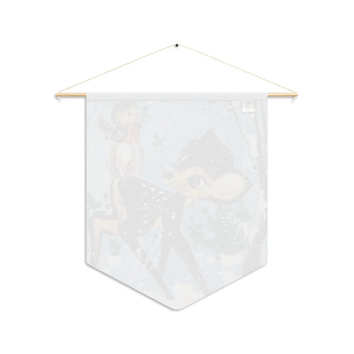 Baby Deer Fawn With Bird In Snow Woodland Retro Christmas Print Wall Hanging Banner Flag