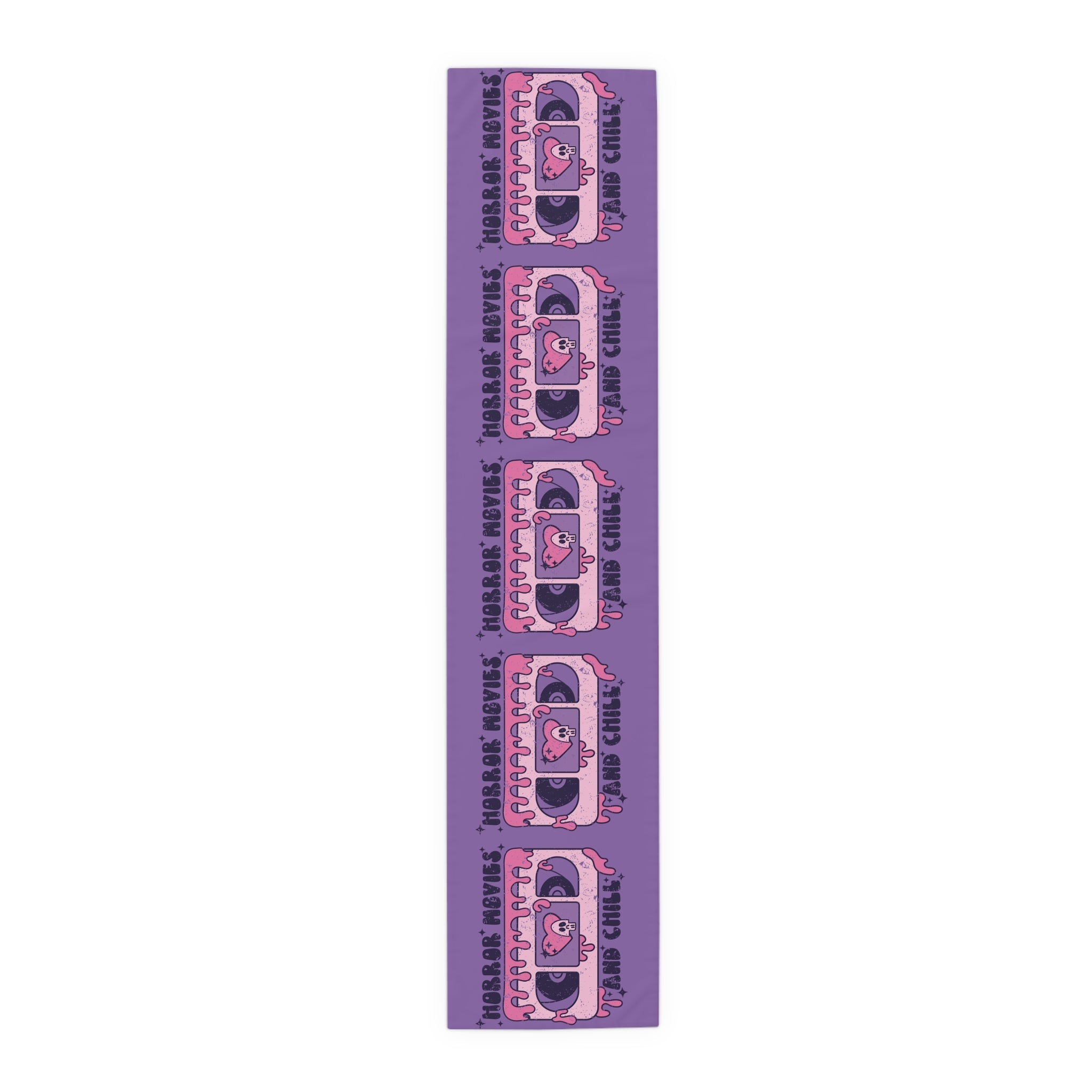 Horror Movies And Chill Distressed Halloween Purple Decor Cotton Poly Table Runner
