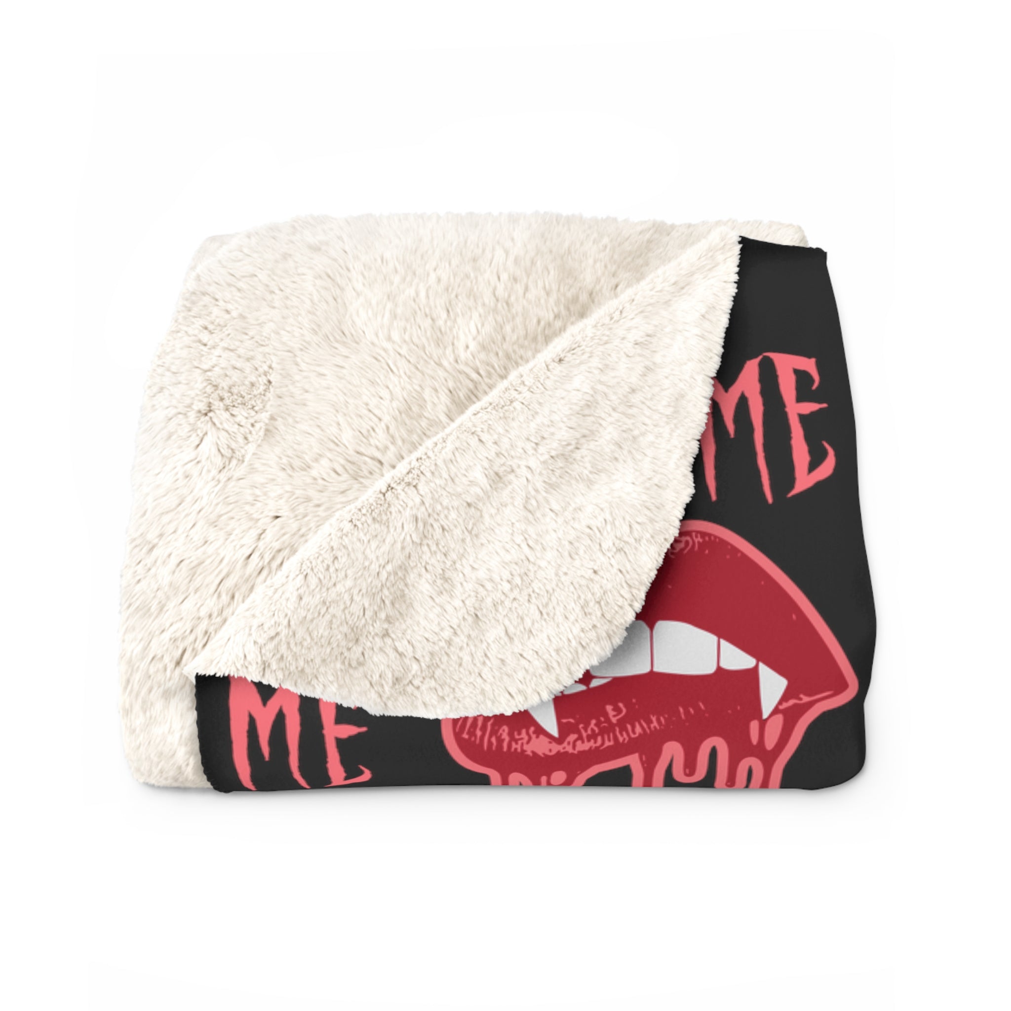 Bite Me Vampire Fangs Halloween Fall Autumn Sherpa Fleece Blanket