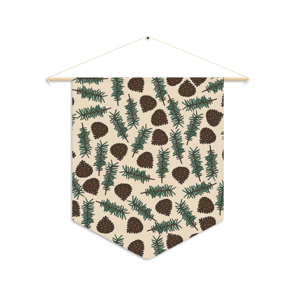Pinecones With Sprigs Of Pine Cute Winter Christmas Decor Wall Hanging Banner Flag