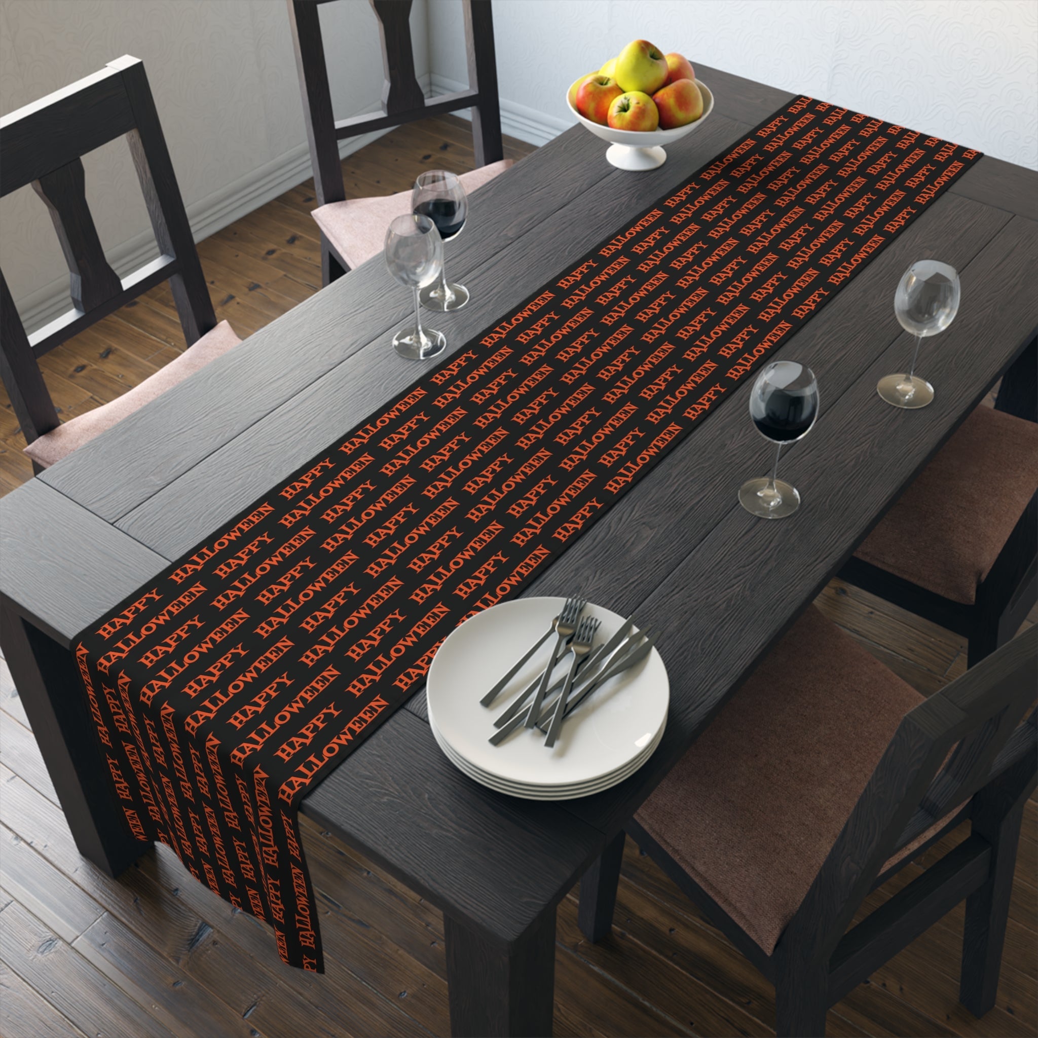 Happy Halloween Atomic Mid Century Retro Style Fall Autumn Halloween Decor Cotton Poly Table Runner