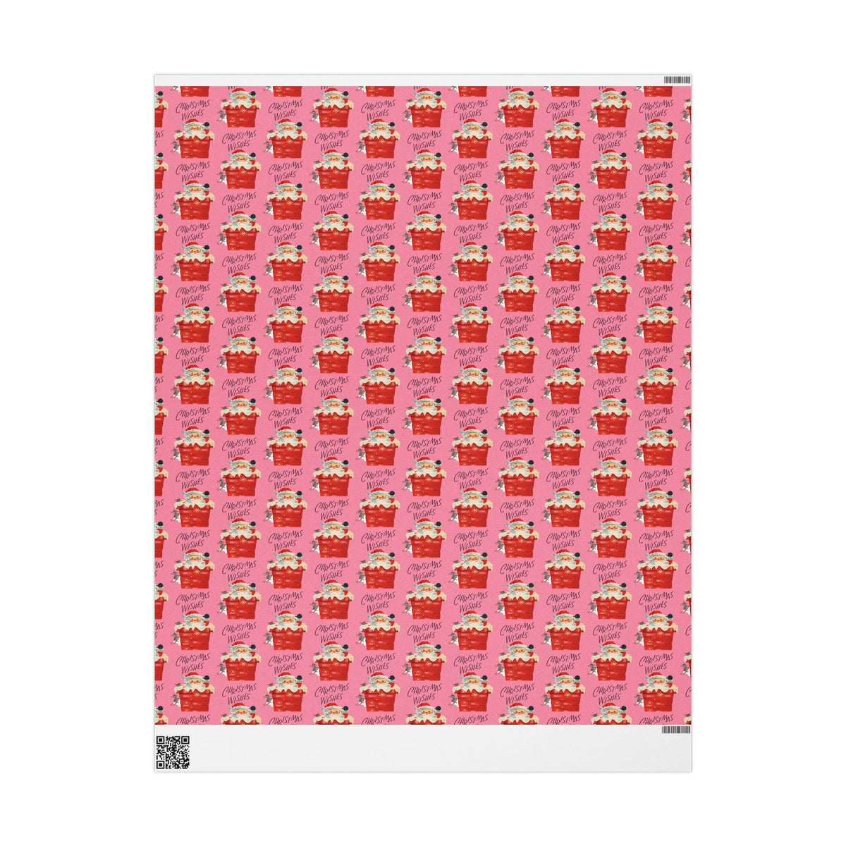Christmas Wishes Santa In Chimney Pink Mid Century Retro Christmas Style Holiday Gift Wrap Paper - Glossy Or Matte
