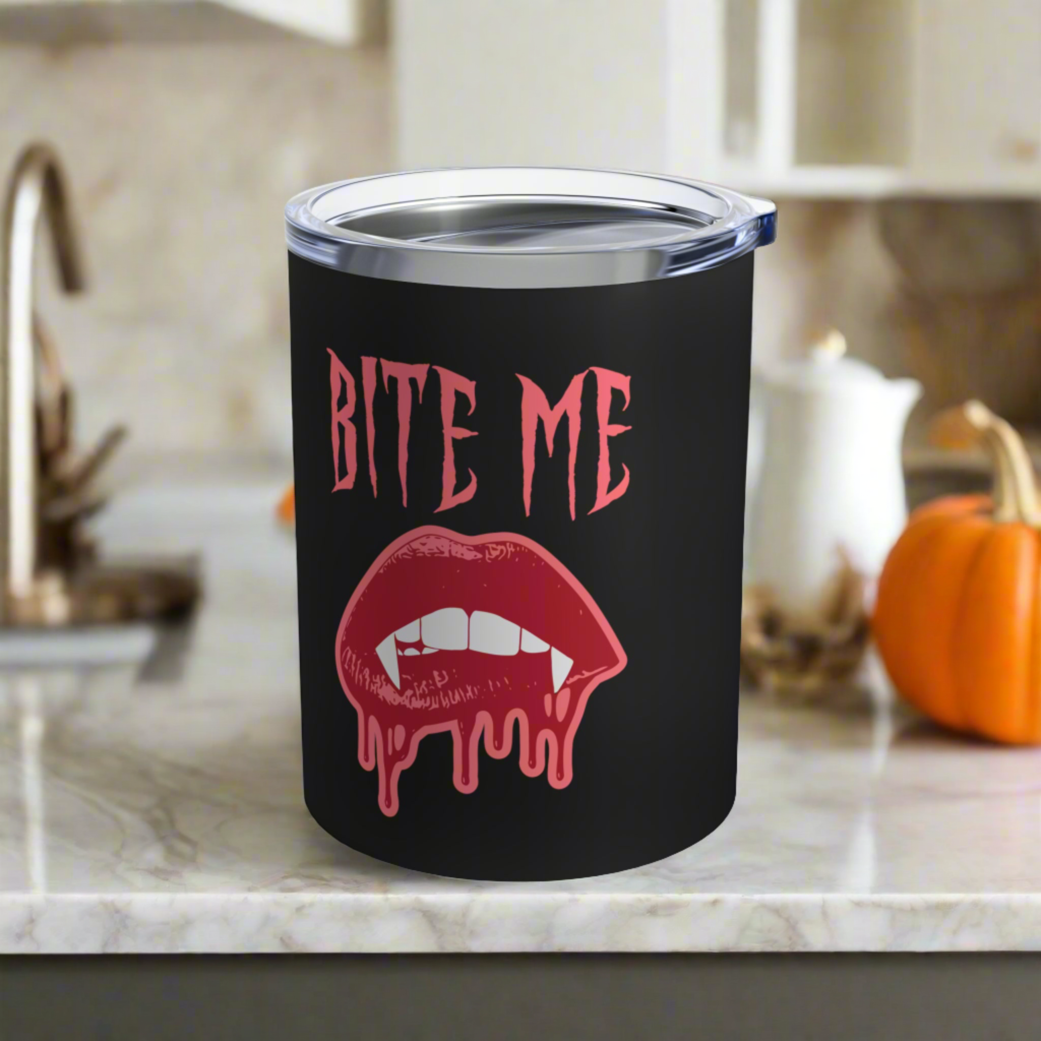 Bite Me Vampire Halloween Stainless Steel Travel Tumbler 10oz