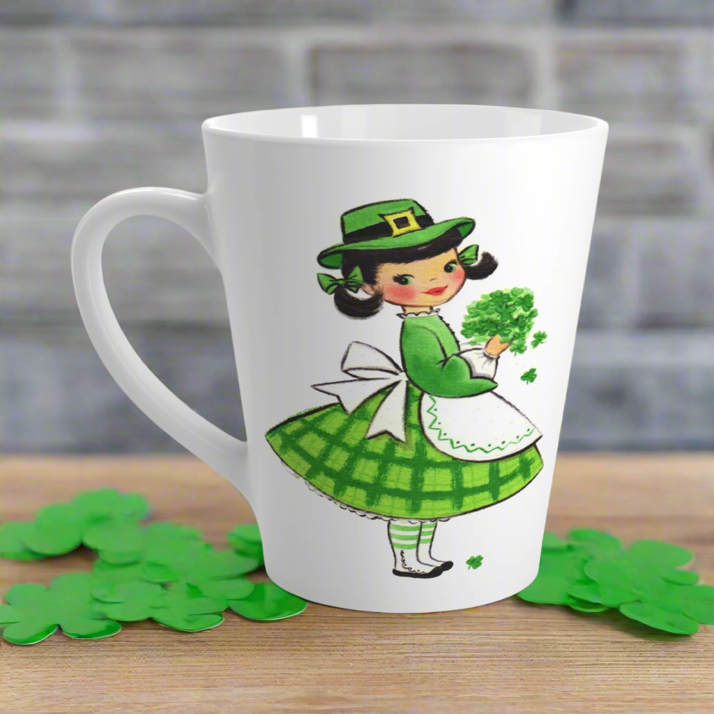 St. Patrick's Day Irish Girl With Shamrocks Latte Coffee Mug