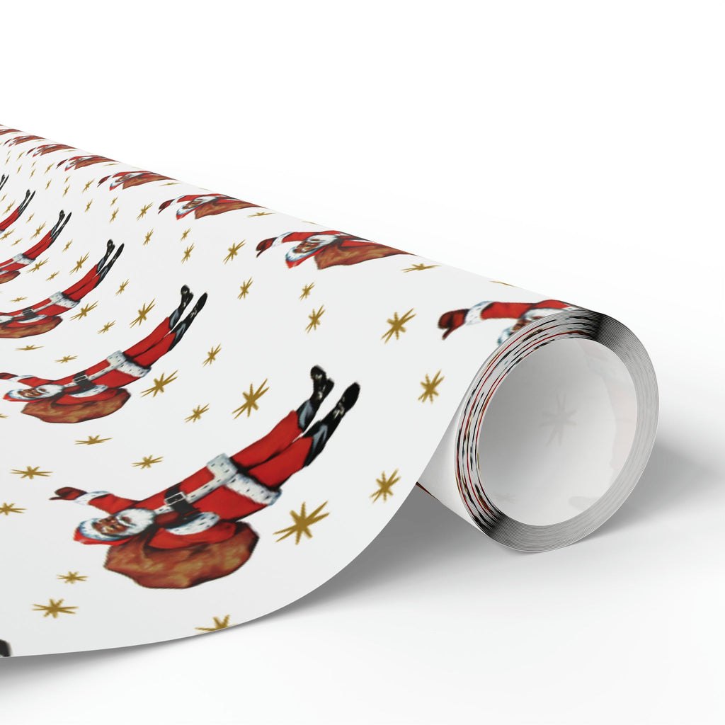 Santa Gold Stars Mid Century Retro Christmas Print Holiday Gift Wrap Paper - Glossy Or Matte