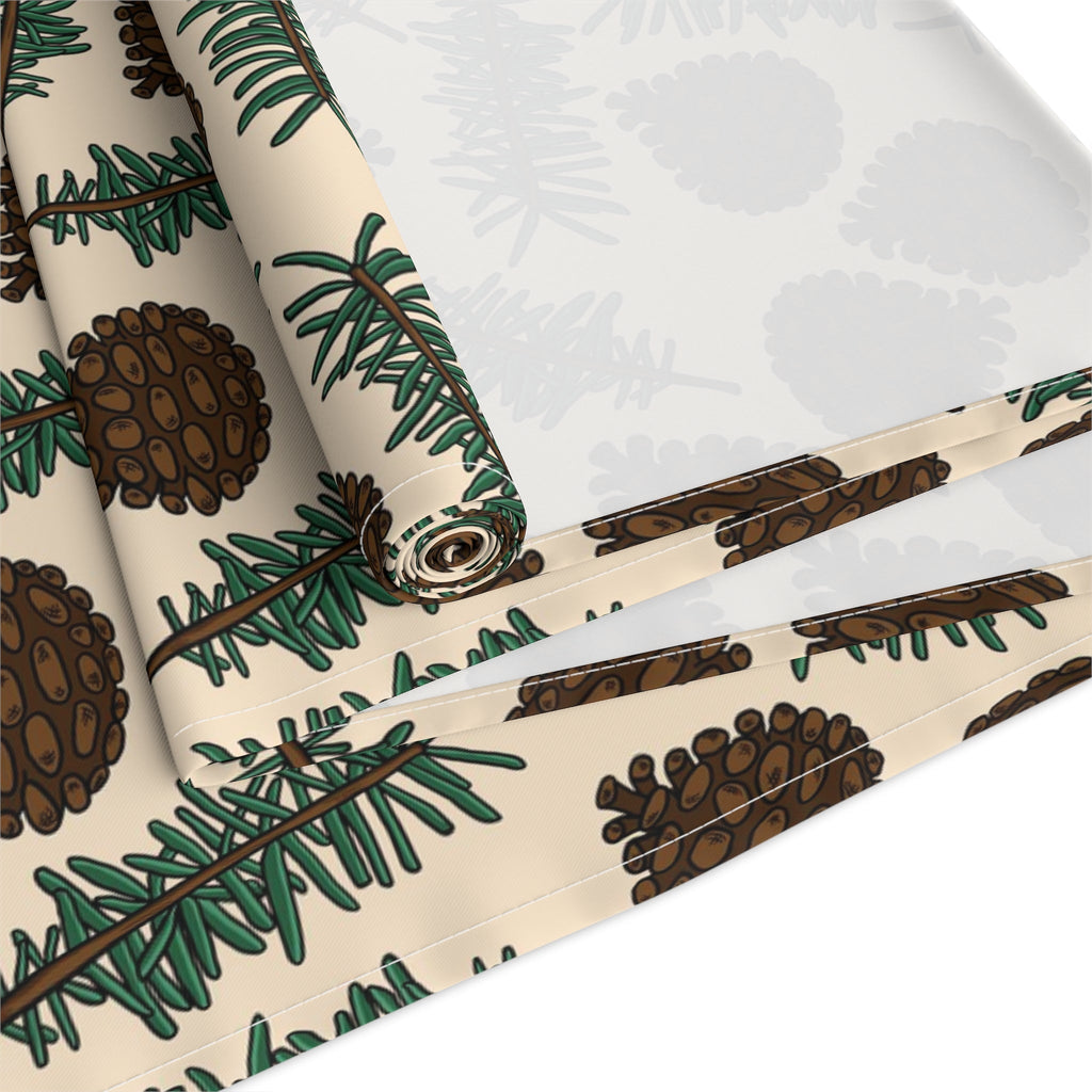 Pinecones With Sprigs Of Pine Cute Winter Christmas Print Home Decor Cotton Poly Table Runner