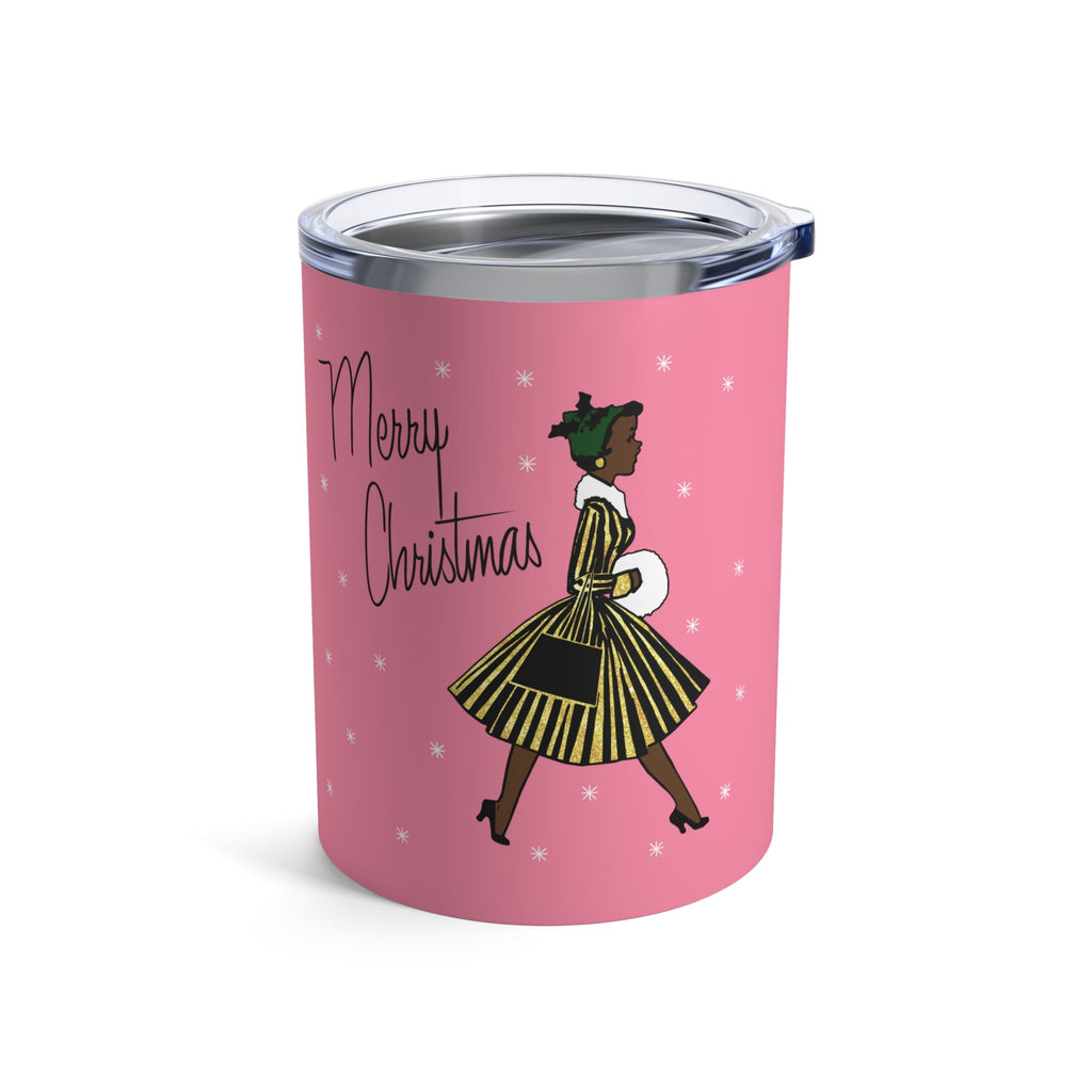 Merry Christmas Lady Retro Pink Christmas Print Stainless Steel Tumbler 10oz