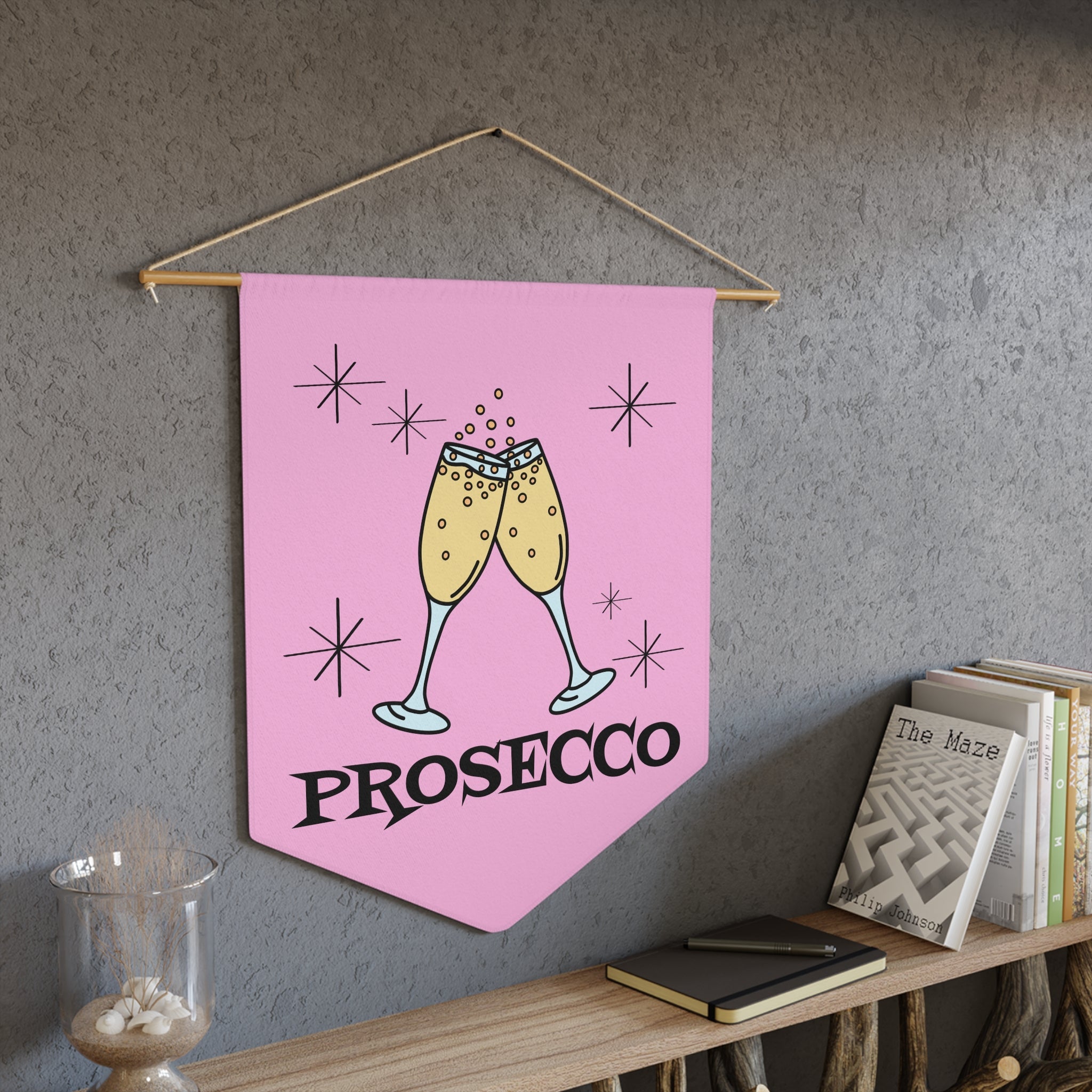 Prosecco Atomic Mid Century Retro Style Pink Wall Hanging Banner Flag