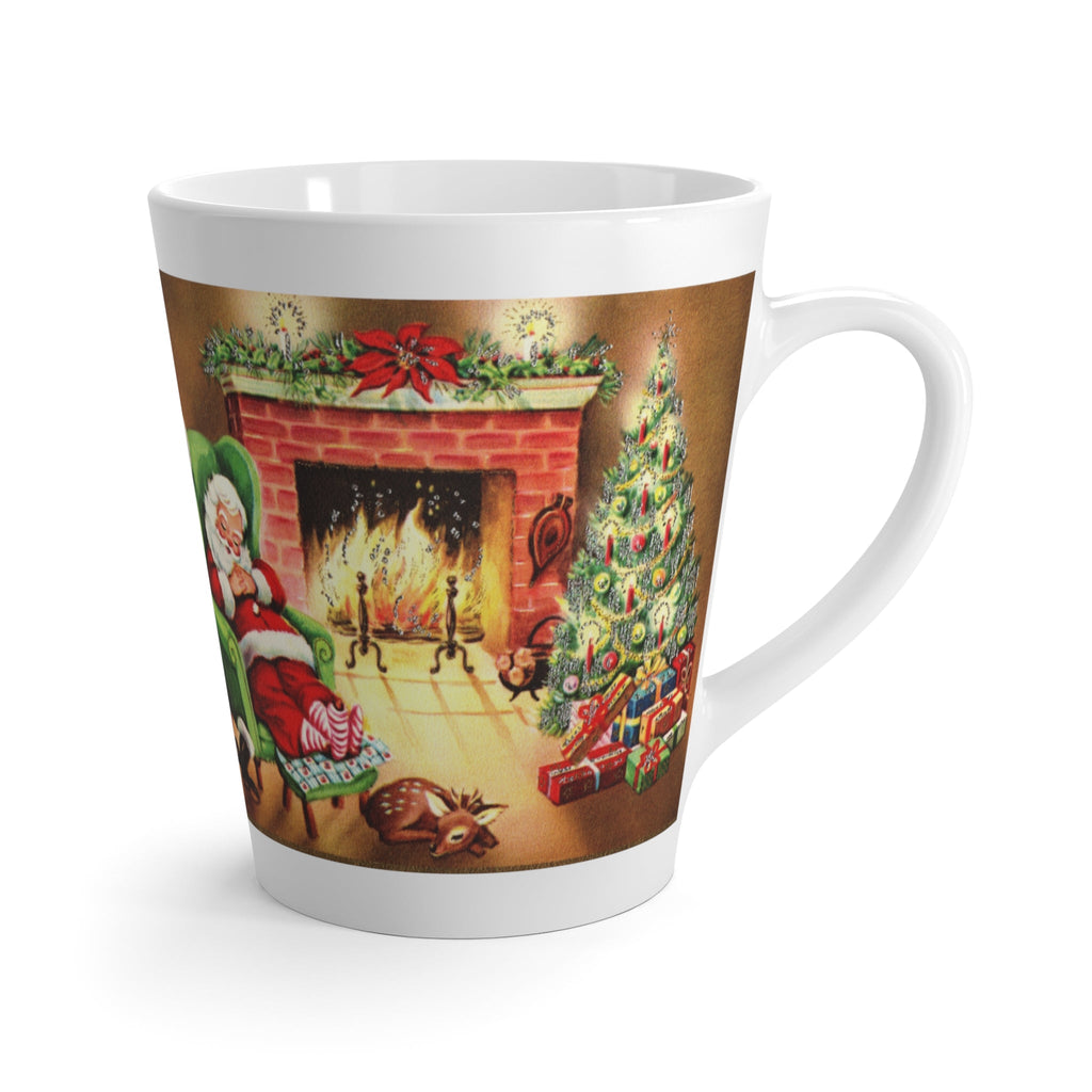 Santa Sleeping By Fireplace Mid Century Retro Christmas Print Latte Mug