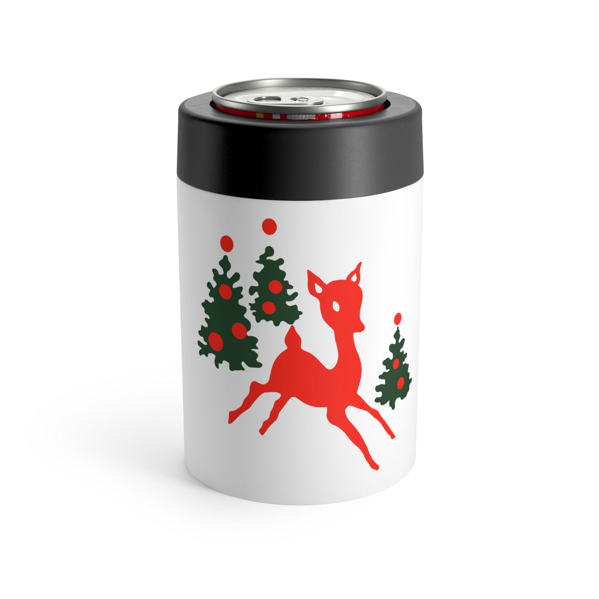 Red Reindeer Christmas Trees Mid Century Retro Christmas Print Stainless Steel Can Holder