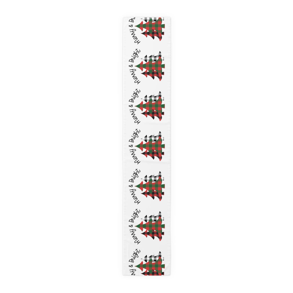 Merry And Bright Buffalo Checkered Christmas Trees Christmas Print Home Decor Cotton Poly Table Runner