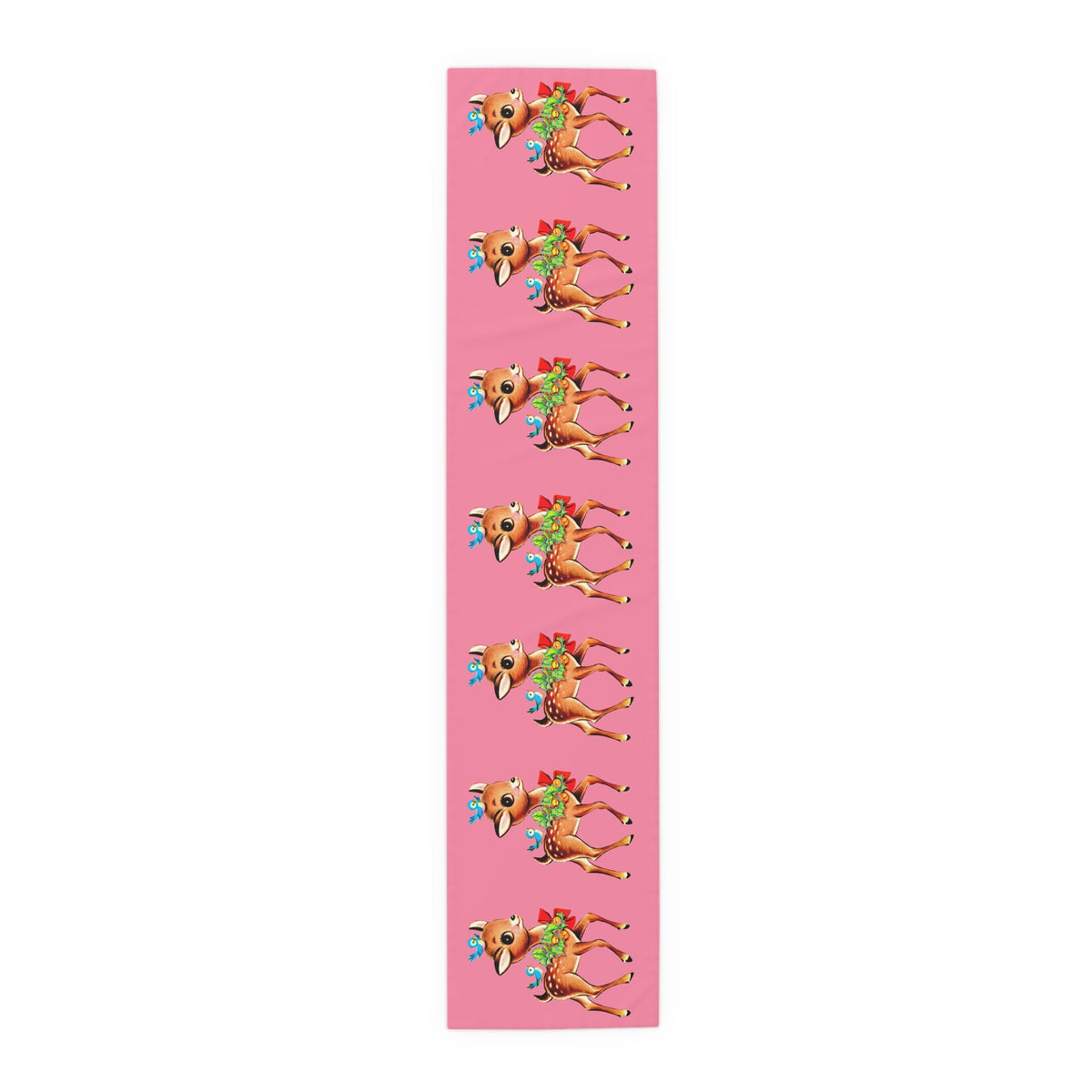 Reindeer With Bluebirds Retro Christmas Pink Polyester Table Runner