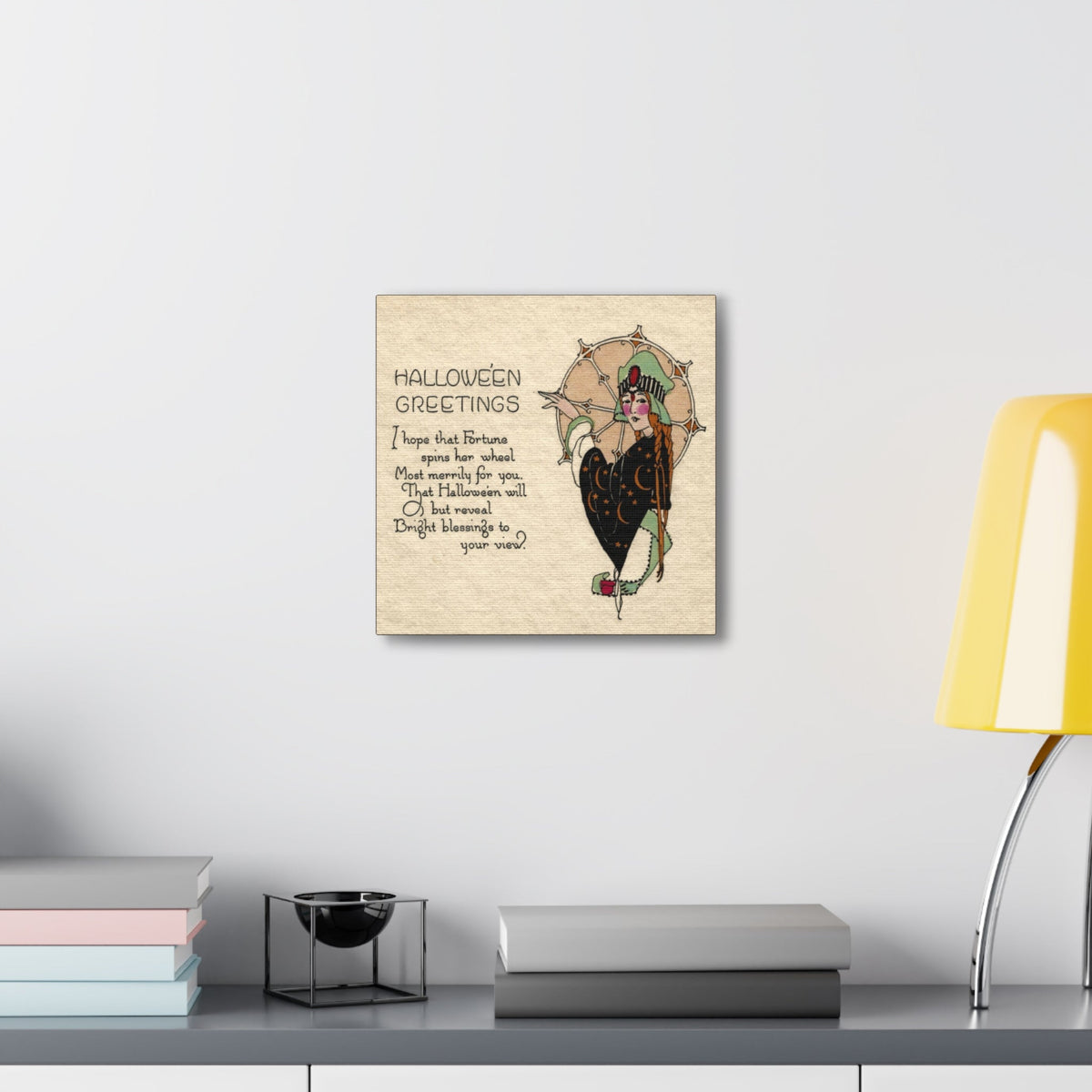 Halloween Greetings Victorian Witch Celestial Woman Halloween Decor Print Canvas Gallery Wrap