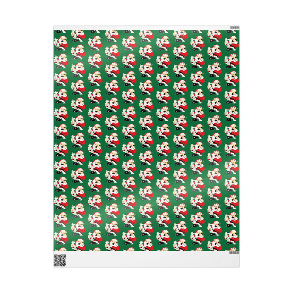 Santa Checking His List On Telephone Green Mid Century Retro Christmas Print Holiday Gift Wrap Paper - Glossy Or Matte