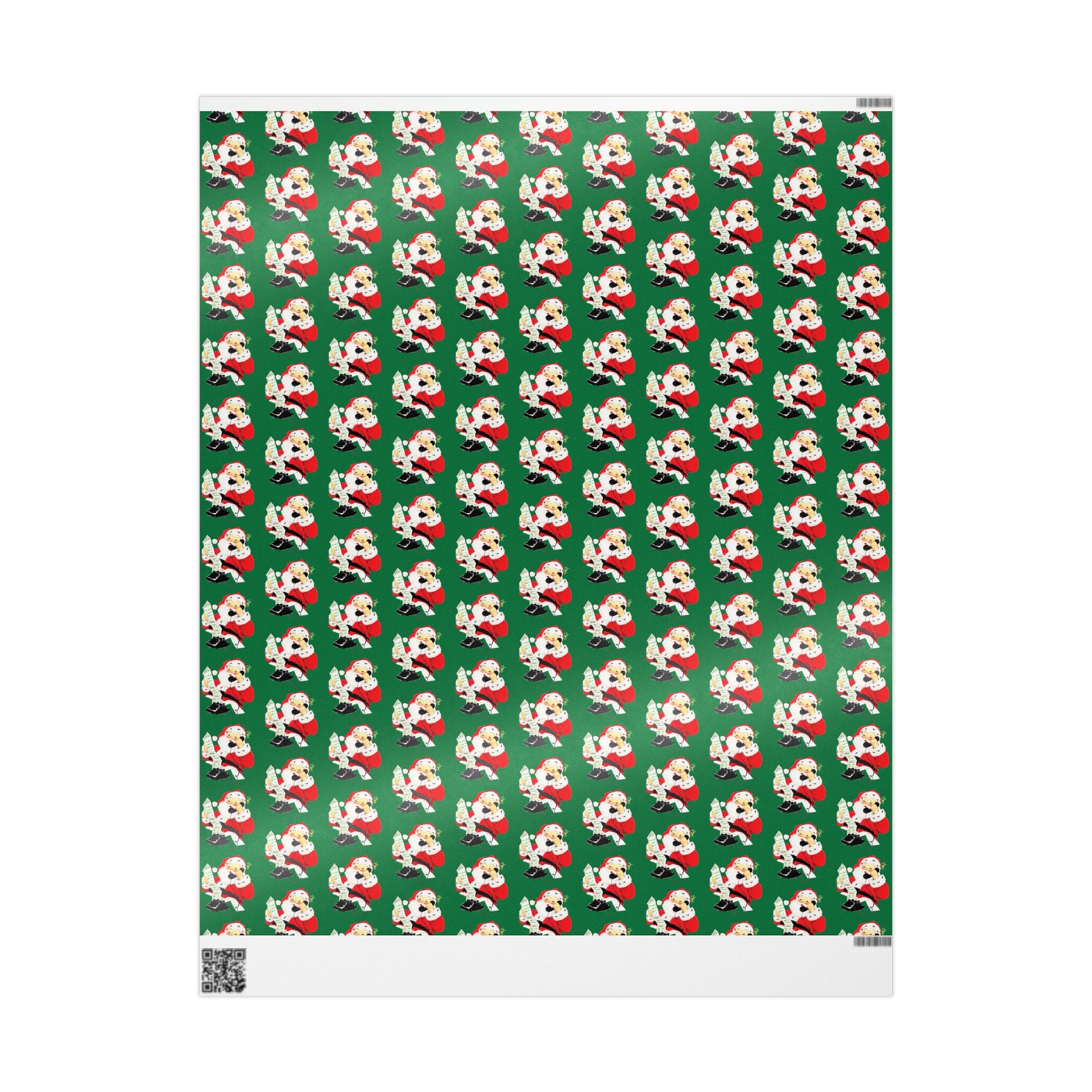 Santa Checking His List On Telephone Green Mid Century Retro Christmas Print Holiday Gift Wrap Paper - Glossy Or Matte