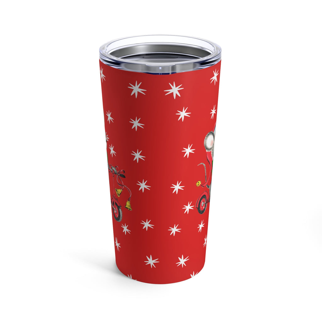 Christmas Mouse On Scooter Stars Mid Century Retro Christmas Print Stainless Steel Tumbler 20oz