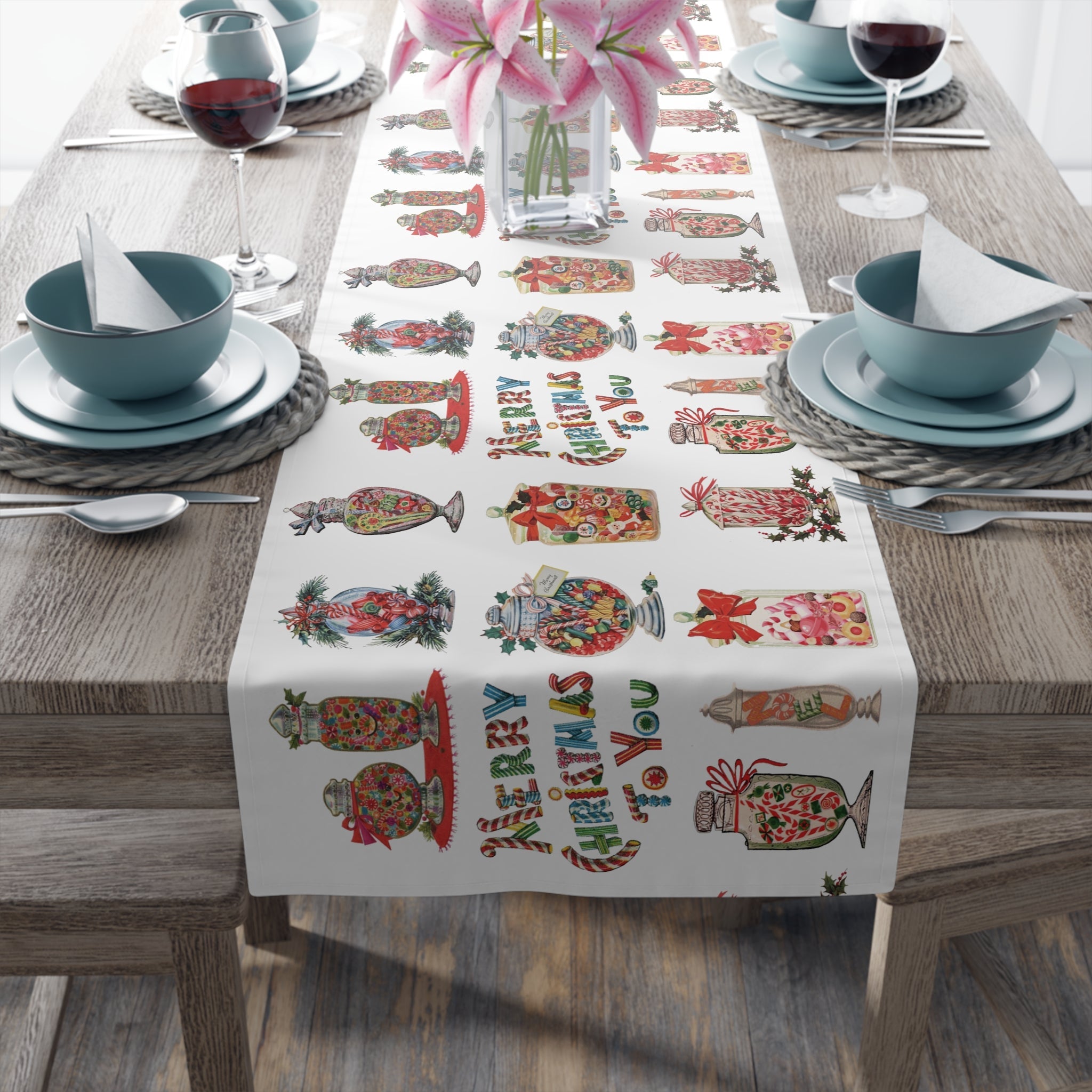 Merry Christmas To You Candy Retro Polyester Table Runner
