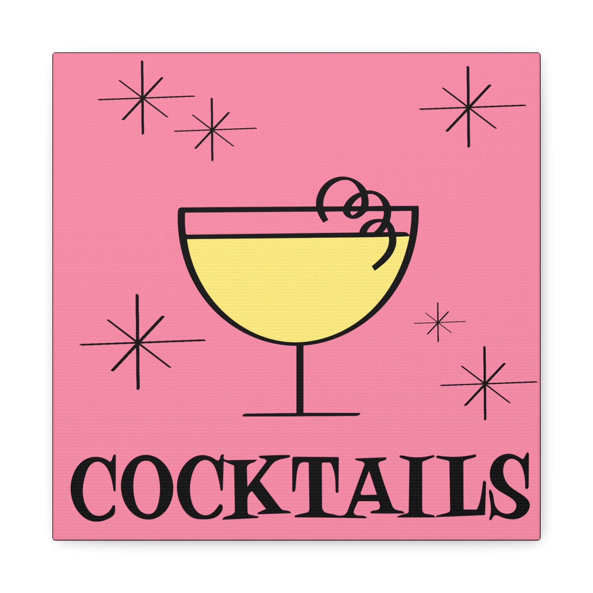 Cocktails Pink Mid Century Retro Design Pink Canvas Gallery Wrap