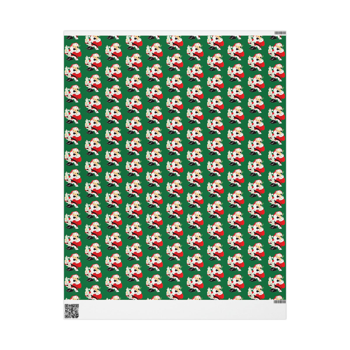 Santa Checking His List On Telephone Green Mid Century Retro Christmas Print Holiday Gift Wrap Paper - Glossy Or Matte