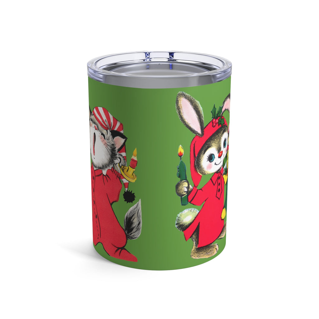 Christmas Bunny Sleepy Kitten Waiting For Santa Vintage Retro Christmas Print Stainless Steel Tumbler 10oz