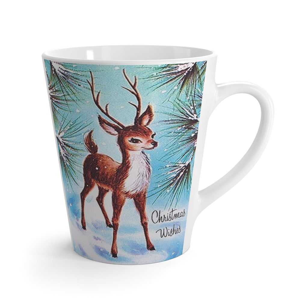 Christmas Wishes Reindeer Mid Century Retro Christmas Print Latte Coffee Mug