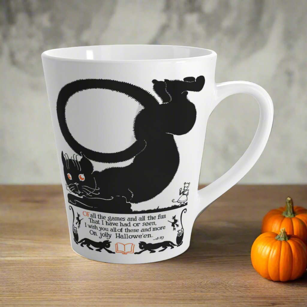Black Cat Vintage Poem Retro Halloween Print Style Latte Mug