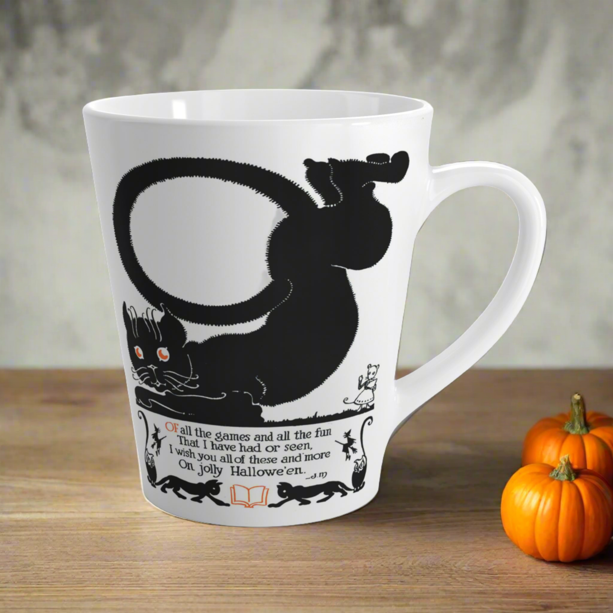 Black Cat Vintage Poem Retro Halloween Print Style Latte Mug