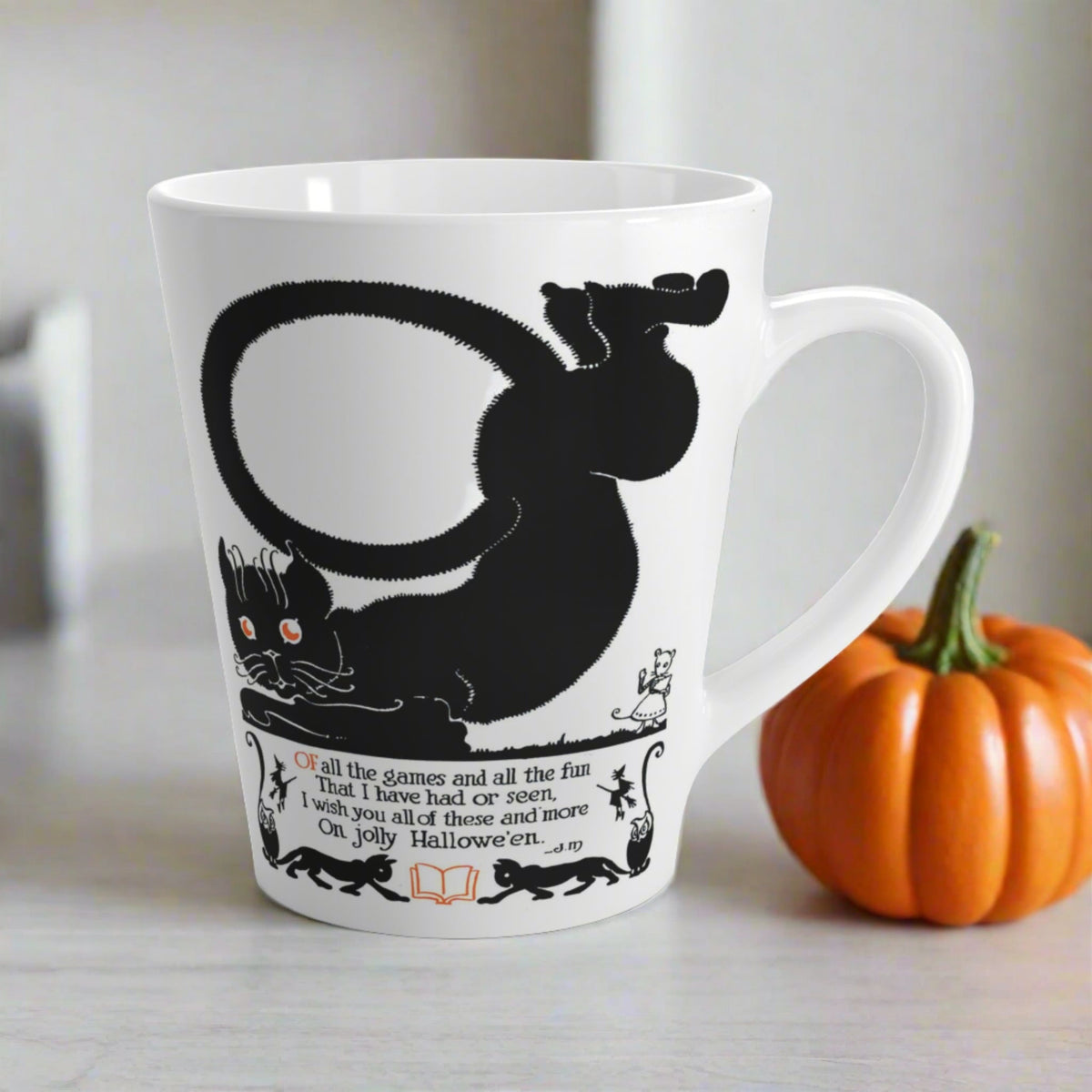 Black Cat Vintage Poem Retro Halloween Print Style Latte Mug
