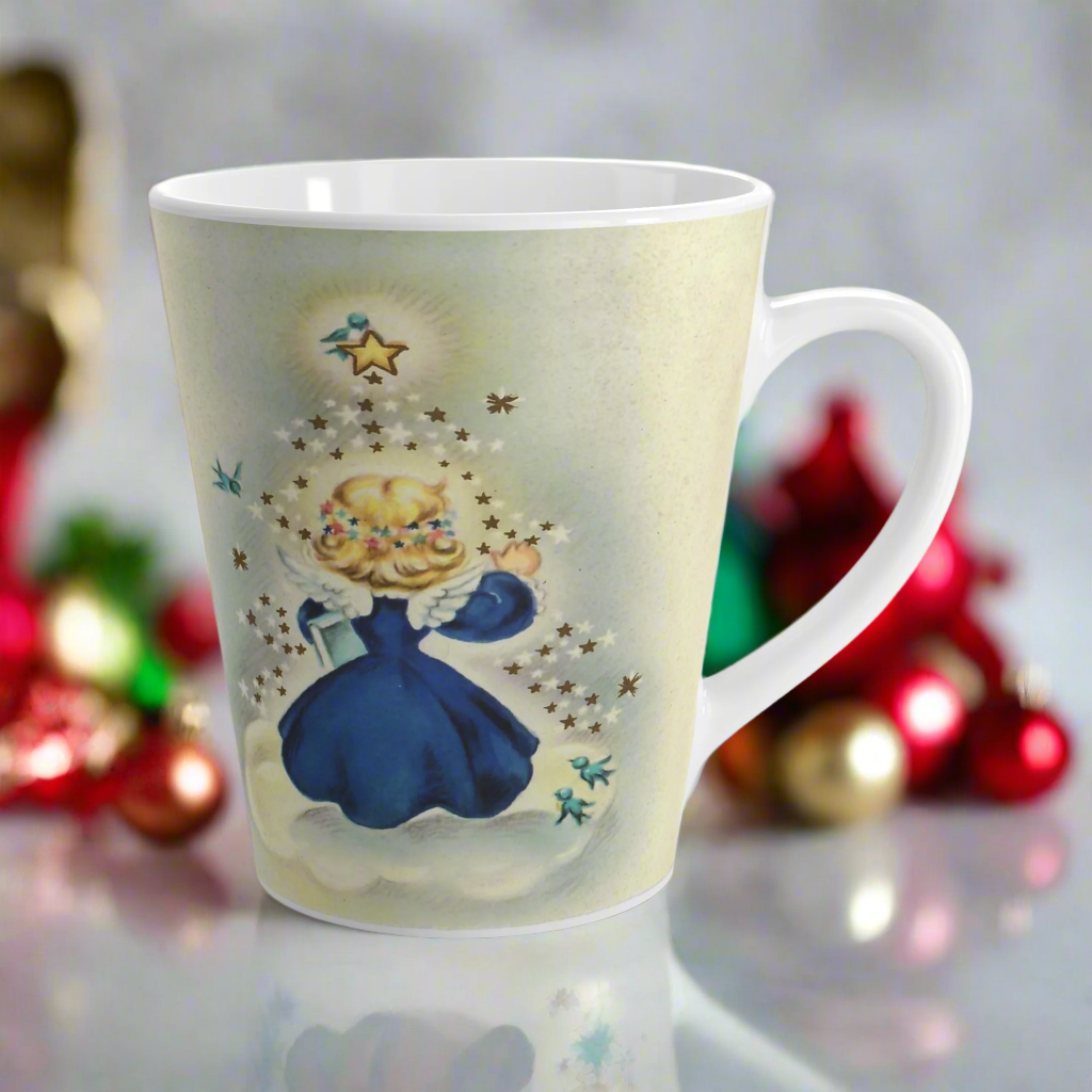 Christmas Angel On Cloud Star With Bluebirds Vintage Christmas Latte Coffee Mug