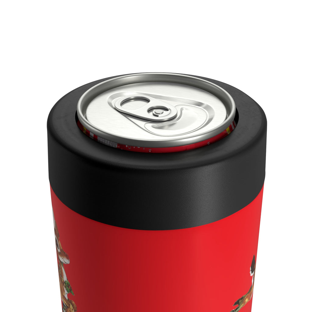 Merry Christmas Reindeer Red Mid Century Retro Christmas Print Stainless Steel Can Holder