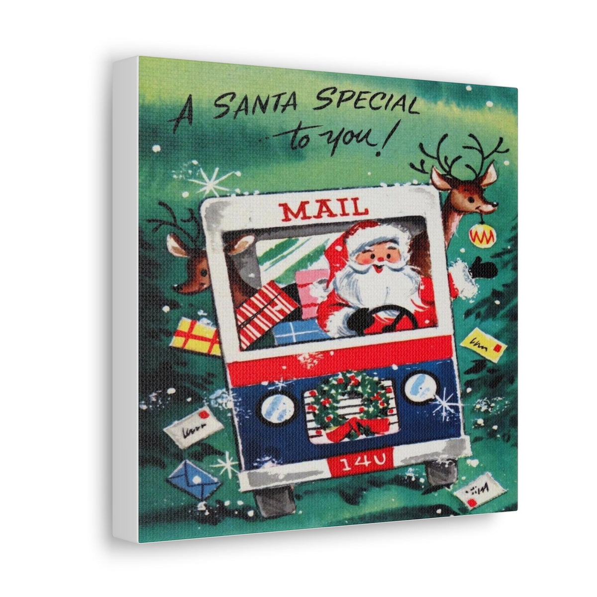 Santa Mail Truck Mid Century Retro Christmas Canvas Gallery Wrap