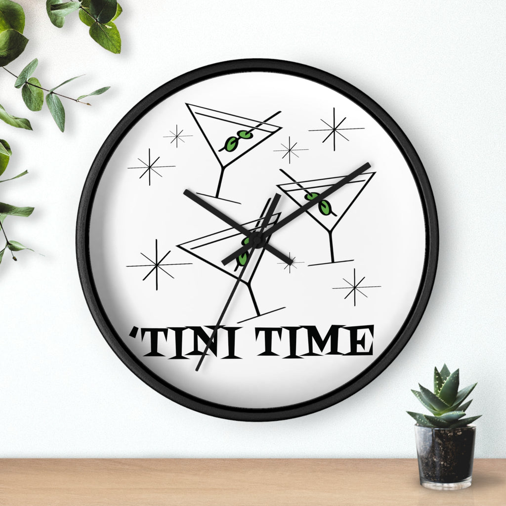 'Tini Time Martini Cocktails Atomic Mid Century Retro Style Black Wall Clock