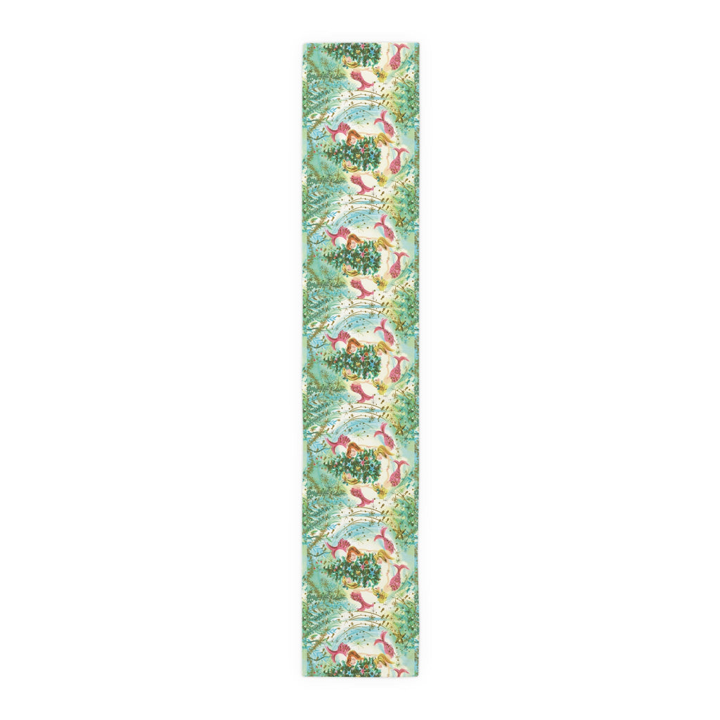Mermaids Under The Sea Around The Christmas Tree Retro Polyester Table Runner