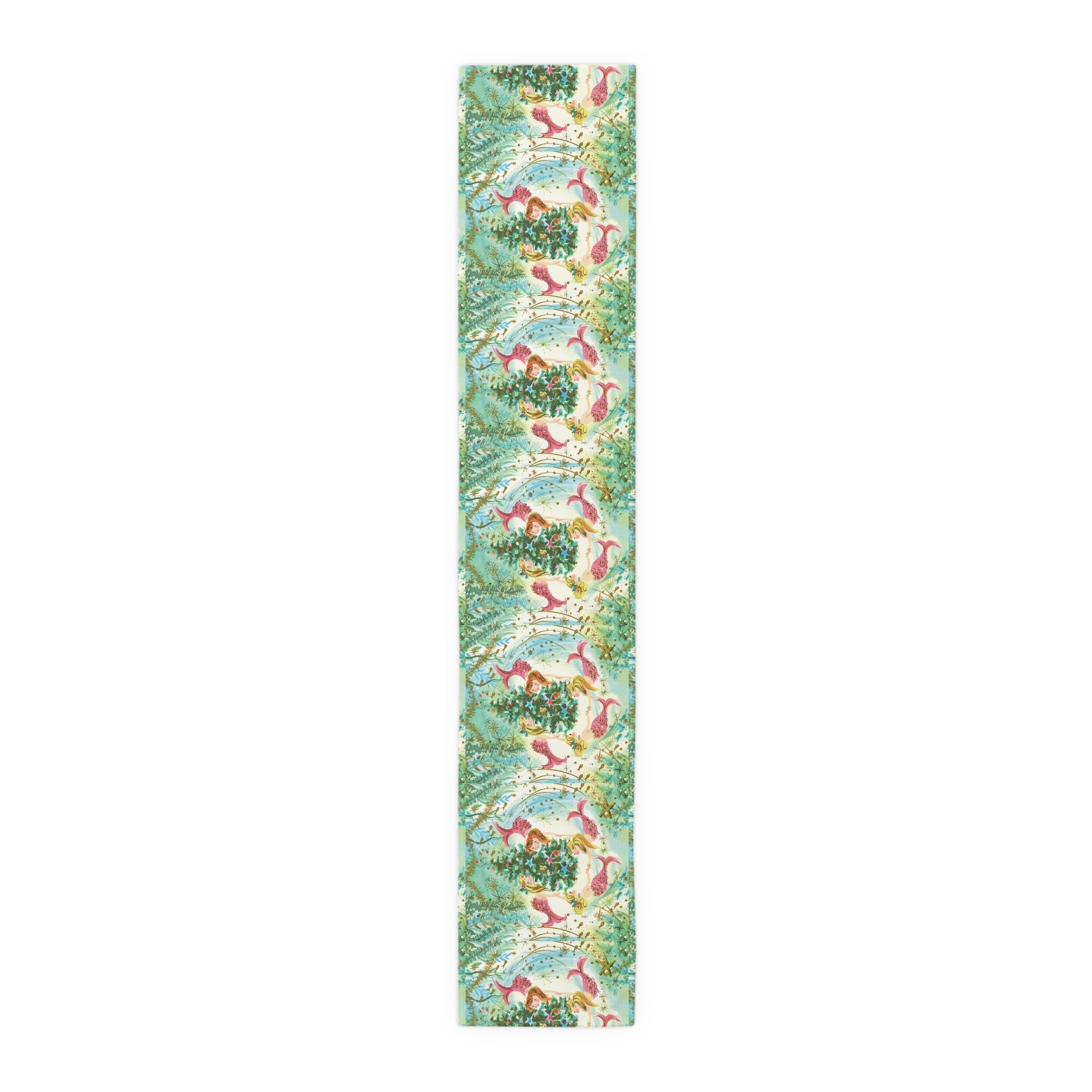 Mermaids Under The Sea Around The Christmas Tree Retro Polyester Table Runner