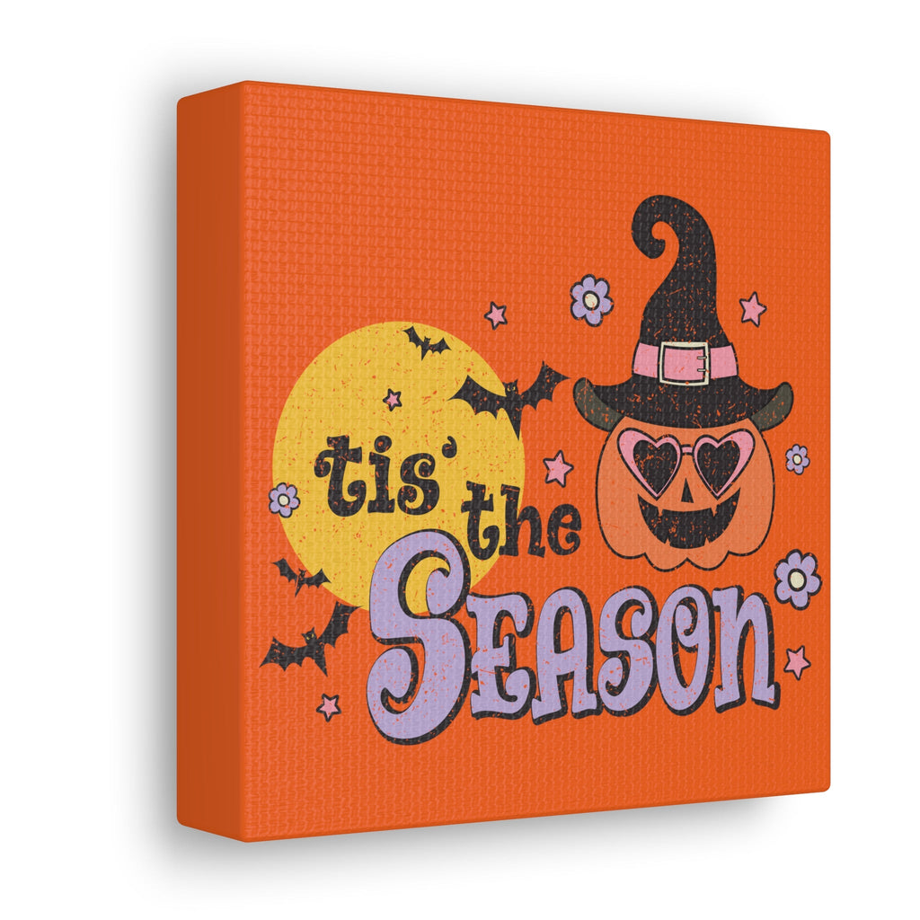 Tis The Season Pumpkin Witch Distressed Print Halloween Canvas Gallery Wrap