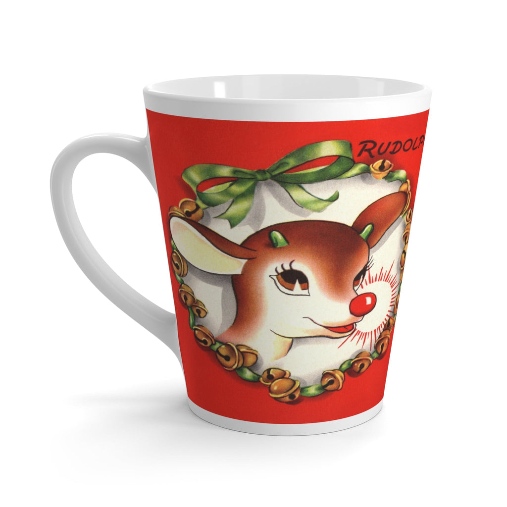 Rudolph The Red Nosed Reindeer Mid Century Retro Christmas Print Latte Coffee Mug