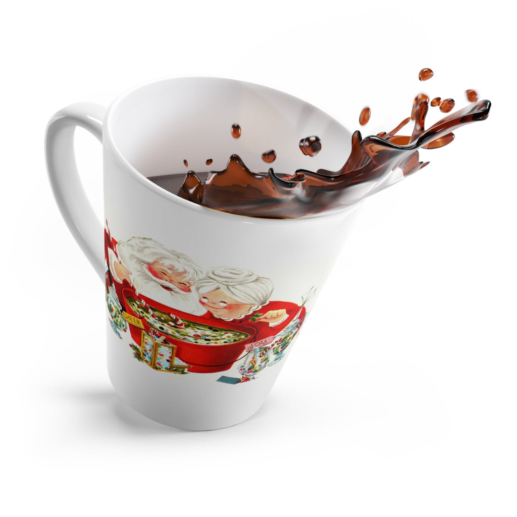 Santa And Mrs Claus Making Christmas Cheer Mid Century Retro Christmas Print Latte Coffee Mug