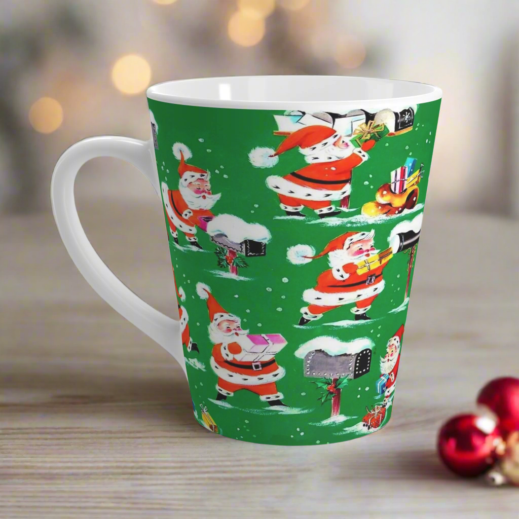 Busy Santa Midcentury Retro Christmas Latte Coffee Mug