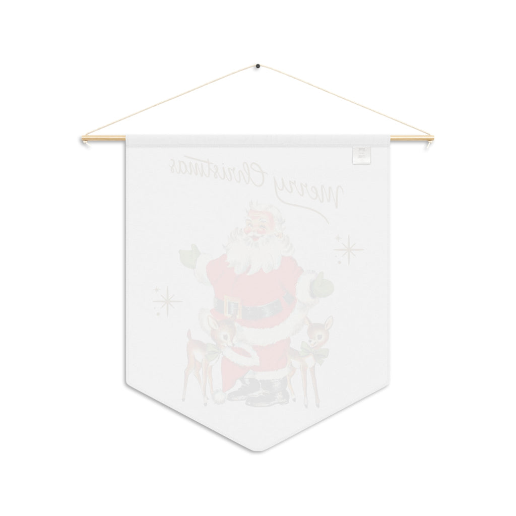 Merry Christmas Santa Reindeer Gold Stars Retro Mid Century Christmas Print Wall Hanging Banner Flag