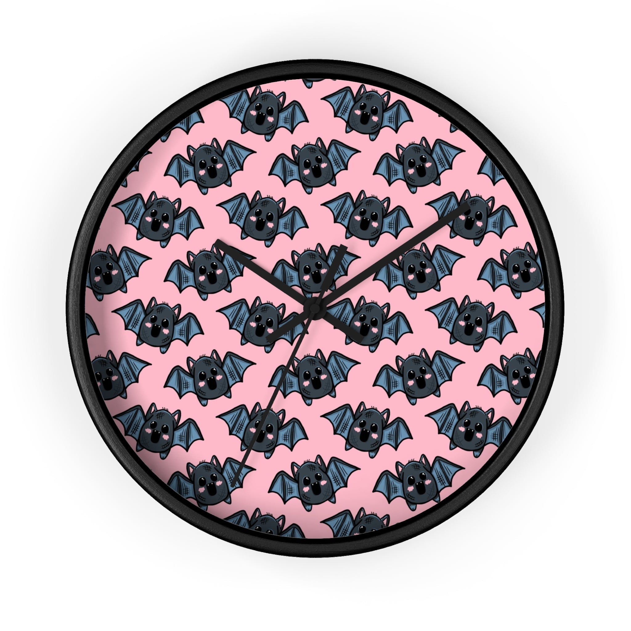 Cute Pink Bats Halloween Print Decor Wall Clock